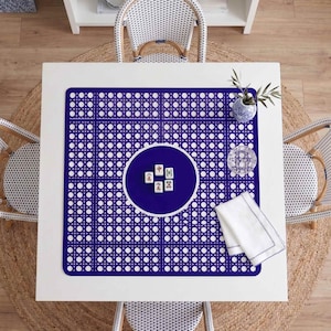 Professional Mahjong Table Mat Green Gaming Surface Tournament Quality Supply Neoprene Material Non Slip Backing Protection Portable Travel Pad Square Design Classic Cane Pattern Smooth Surface Tiles Protection Canvas Carrying Bag Ships