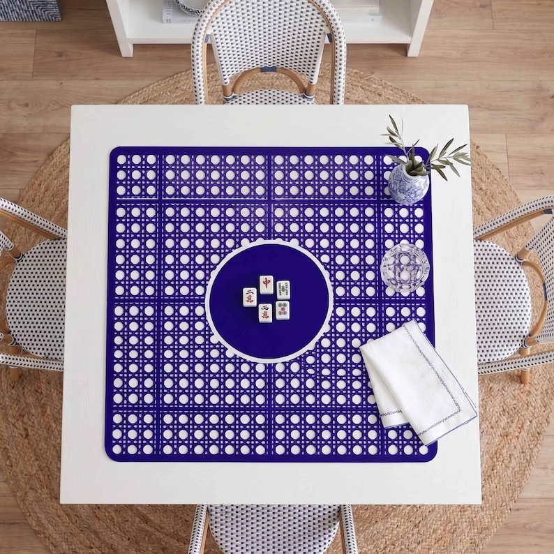 Professional Mahjong Table Mat Green Gaming Surface Tournament Quality Supply Neoprene Material Non Slip Backing Protection Portable Travel Pad Square Design Classic Cane Pattern Smooth Surface Tiles Protection Canvas Carrying Bag Ships