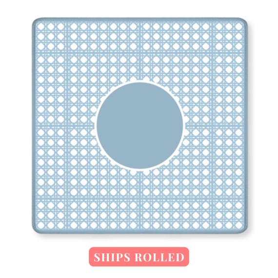 Mahjong Game Mat Non Slip Surface Soft Square Design Classic Cane Pattern Blue Green Coral Color Option Canvas Bag Included Mahjong Gift