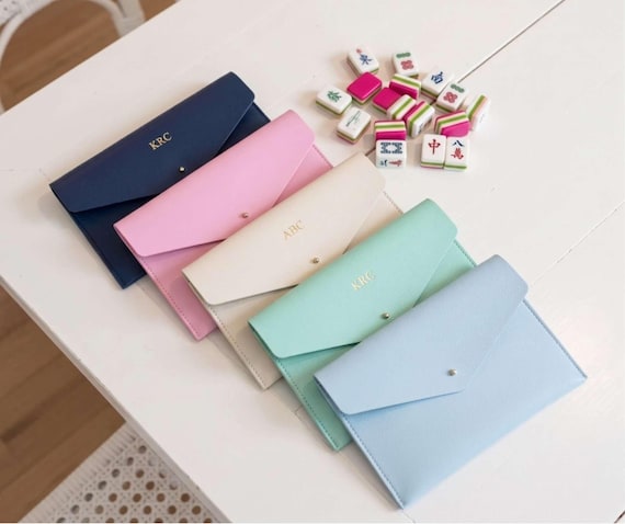 personalized mahjong card sleeve Sonwyoung 4 Pack Chinoiserie Holder Chinoiserie Print Mahjong Card Large Size(6 1/8”x4 3/4”) Soft Printed Fabric Scorecard Protector Holder Cover Gifts(Blue) : Toys & Games expandable leather body also fits passports Mahjong Card Holder - Fits