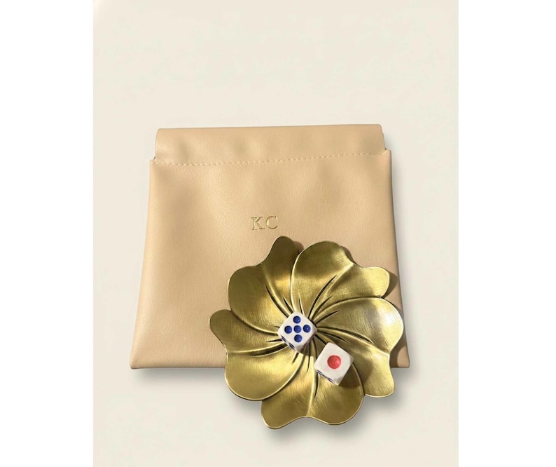 Mahjong Dice Bag Personalized Pouch Custom Monogram Gift Elegant Storage Solution Magnetic Closure Design PU Leather Construction Gold Foil Lettering Brass Lotus Dish Included Game Night Essential Luxury Accessory Set Multiple Color Options