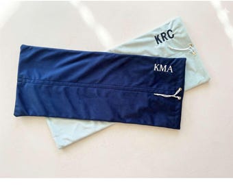 Bolsa de almacenamiento personalizada para estante de mahjong, solución de almacenamiento de terciopelo, regalo con monograma personalizado, accesorio para juegos, bolsa con cordón, opción azul marino menta