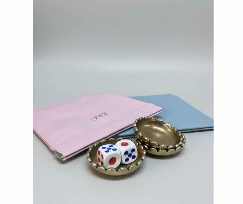 Leather Pouch Set Personalized Mahjong Collection Luxury Dice Storage Magnetic Closure Feature Brass Dish Holder Scallop Design Pattern Custom Monogram Option Game Accessory Essential Elegant Gift Choice Perfect Mahjong Player Present Blue
