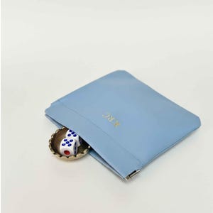 Elegant Gift Set Personalized Mahjong Collection Luxury Dice Package Leather Pouch Construction Magnetic Closure Feature Brass Dish Included Scallop Pattern Design Custom Monogram Option Perfect Player Present Game Accessory Essential Blue