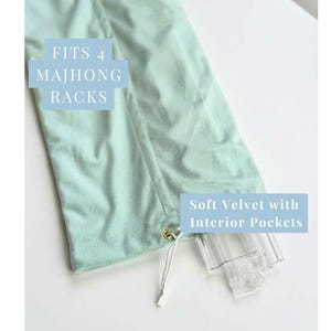 Perfect Gift Idea Velvet Mahjong Bag Luxury Gaming Accessory Drawstring Pouch Design Premium Storage Solution Rack Holder System Four Interior Pockets Elegant Mint Navy Options Gold Accent Detail Beautiful Protection Method Convenient