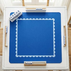 Mahjong Table Mat Coastal Scallop Design Blue Neoprene Playmat Game Surface Tile Protector Non-Slip Rubber Backing Stitched Edges Perfect Gaming Essential Square Pad Mahjong Tiles Protection Gift Game Enthusiast Accessories Collection
