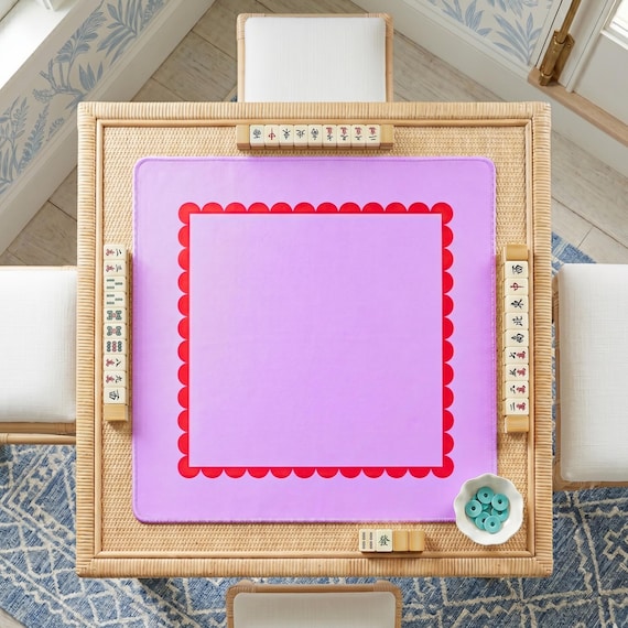 Mahjong Table Mat Purple Lavender Gaming Cloth Waterproof Neoprene Tabletop Cover Square Tile Protector Pad Nonslip Rubber Liner Game Gift