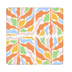 Summer Playmat Colorful Design Floral Mahjong Mat Table Protector Game Room Square Gaming Accessory Neoprene Surface Non Slip Pad Player Gift Enthusiast Present Pastel Colors Coral Blue Yellow Pink USA Made Stitched Edges Rounded Corners