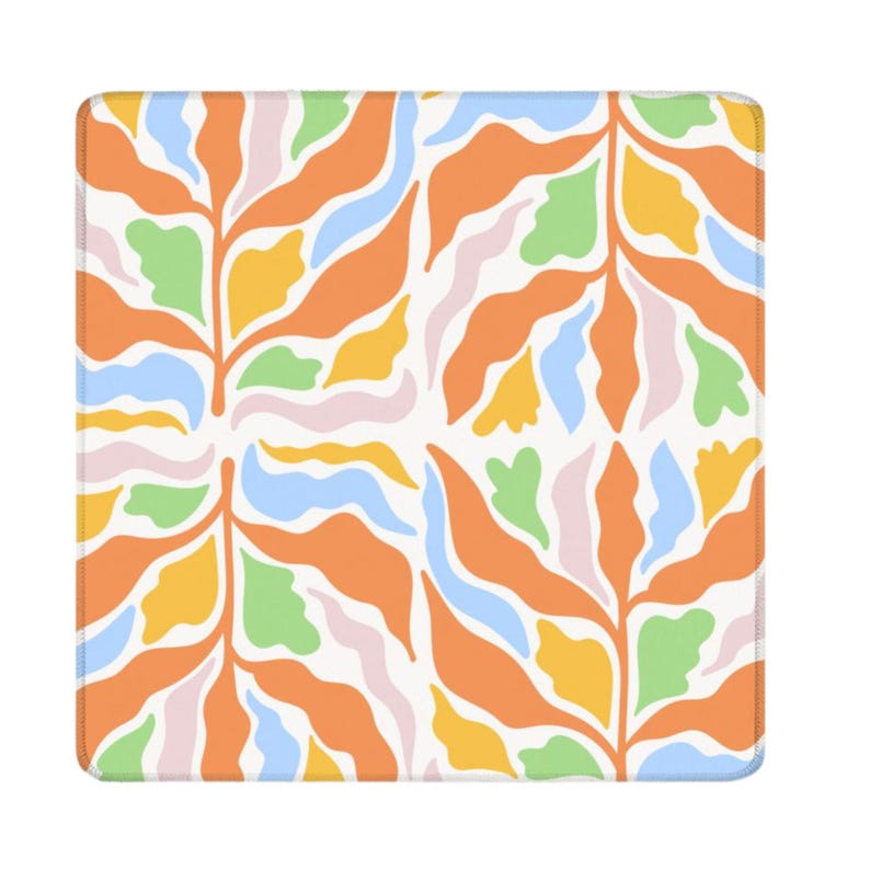 Summer Playmat Colorful Design Floral Mahjong Mat Table Protector Game Room Square Gaming Accessory Neoprene Surface Non Slip Pad Player Gift Enthusiast Present Pastel Colors Coral Blue Yellow Pink USA Made Stitched Edges Rounded Corners