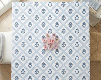 Mahjong Table Cloth Block Print Blue White Square Tablecloth Mahjong Gift Game Night Table Cover Dining Room Farmhouse Style Coastal Home