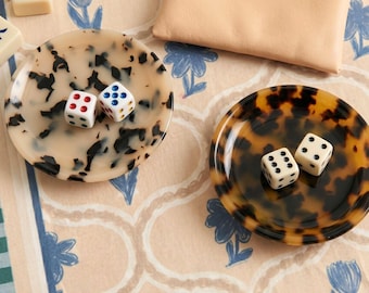 Mahjong Dice Set Mahjong Dice Dish Tortoise Pattern Resin Tortoiseshell Dice Pouch Custom Embossed Gold Leather Mahj Gift