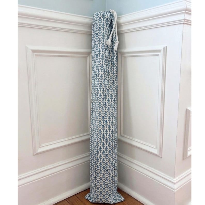 Mahjong Mat Storage Bag Canvas Organizer Portable Carrier Drawstring Closure Toggle Rope Handle Natural Cotton Blue White Block Print Pattern Leaf Design Game Accessory Protection Solution Premium Quality Construction Travel Friendly