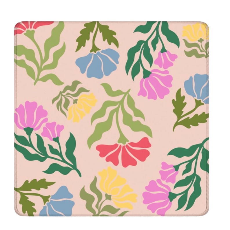Neoprene Mahjong Mat Pink Flowers Floral Pattern Gaming Surface Table Protector Tile Playing Pad Square Design Non Slip Backing Stitched Edges Rounded Corners Fabric Top Layer Game Accessories Perfect Gift Ideas Birthday Player Enthusiast