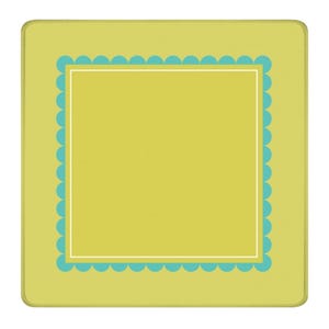 Game Surface Protector Mahjong Mat Waterproof Nonslip Backing Vibrant Chartreuse Yellow Color Turquoise Scallop Border Pattern Square Table Liner Soft Neoprene Material Tile Protection Gaming Essential Stitched Edge Design Premium