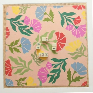 Pink Flowers Floral Mahjong Mat Neoprene Playing Surface Table Protector Gaming Pad Square Design Large Playing Area Non Slip Backing Stitched Edges Rounded Corners Fabric Top Layer Tile Game Accessories Perfect Gift Ideas Birthday Player