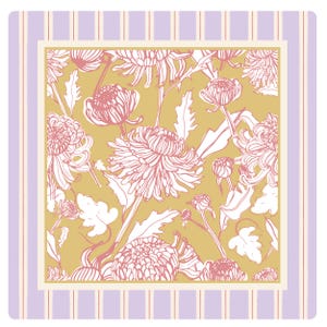 Camellia Cottage Mahjong Mat Square Table Pad Neoprene Tile Surface Nonslip Tabletop Protector Botanical Game Playmat Chrysanthemum Design