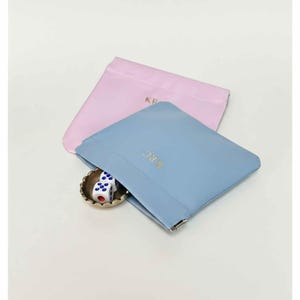Personalized Mahjong Set Luxury Dice Collection Leather Pouch Storage Magnetic Closure Design Brass Dish Holder Scallop Pattern Detail Custom Monogram Option Elegant Game Accessory Perfect Gift Idea Mahjong Player Essential Blue Pink Color
