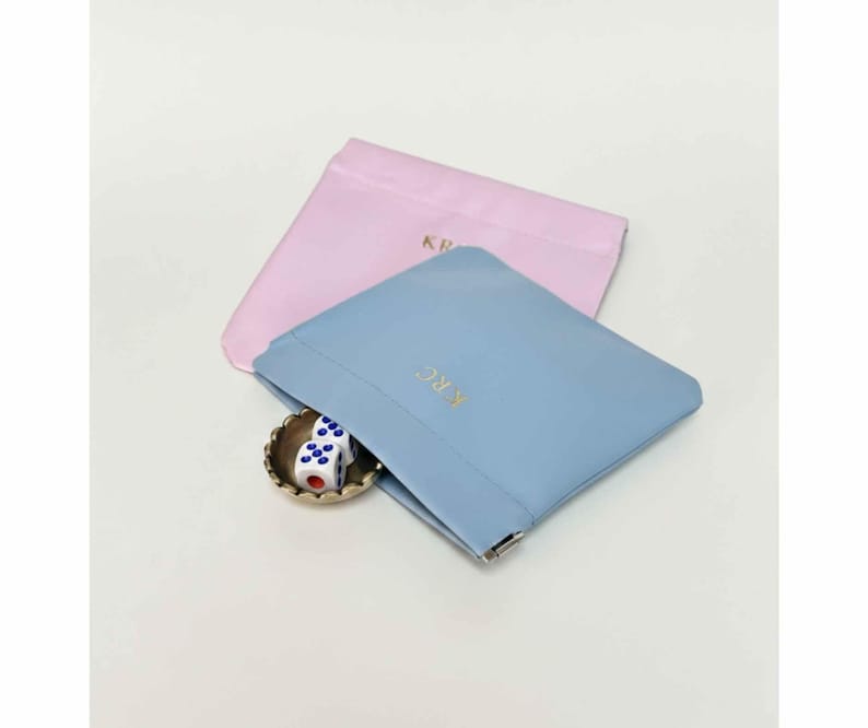 Personalized Mahjong Set Luxury Dice Collection Leather Pouch Storage Magnetic Closure Design Brass Dish Holder Scallop Pattern Detail Custom Monogram Option Elegant Game Accessory Perfect Gift Idea Mahjong Player Essential Blue Pink Color
