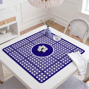 Square Mahjong Table Mat Green Gaming Surface Classic Cane Pattern Design Neoprene Material Smooth Surface Non Slip Backing Protection Tiles Professional Quality Tournament Supply Portable Travel Pad Canvas Carrying Bag Included Ships