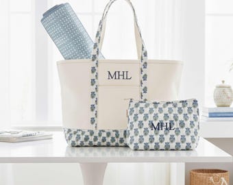 Personalized Mahjong Bag Set Includes Matching Pouch Tiles Bag Zippered Closure Top Zip Canvas Construction Block Print Custom Monogram