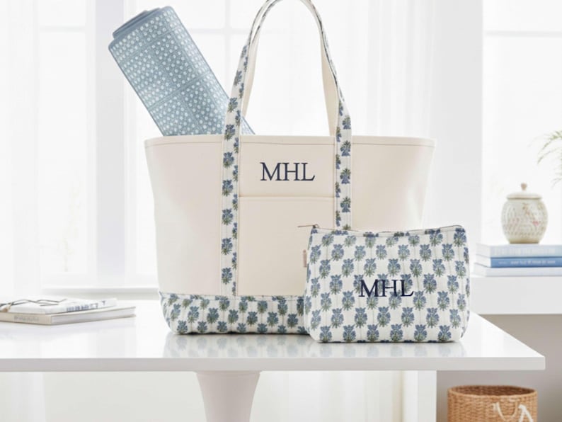 Personalized Mahjong Bag Set Custom Monogram Design Canvas Tote Construction Zippered Closure Security Top Zip Convenience Matching Pouch Included Storage Solution Complete Block Print Pattern Stylish Game Tile Carrier Travel Friendly Size