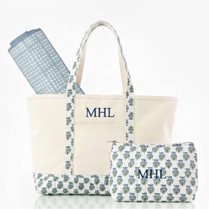 Gift For Mahjong Player Personalized Bag Set Custom Monogram Option Canvas Tote Construction Stylish Block Print Pattern Color Choices Available Zippered Security Closure Front Pocket Organization Matching Pouch Included Complete Storage