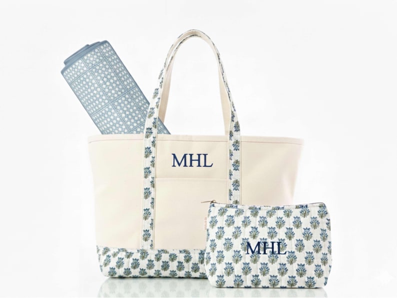 Gift For Mahjong Player Personalized Bag Set Custom Monogram Option Canvas Tote Construction Stylish Block Print Pattern Color Choices Available Zippered Security Closure Front Pocket Organization Matching Pouch Included Complete Storage