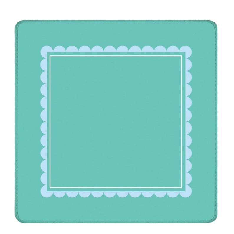 Square Neoprene Playmat Mahjong Gaming Surface Tile Protector Mat Scallop Edge Stitched Design Nonslip Backing Construction Waterproof Top Layer Turquoise Seafoam Pattern Perfect Table Protection Essential Game Night Accessory Premium