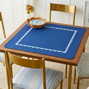 Coastal Scallop Pattern Mahjong Mat Blue Neoprene Game Surface Perfect Gift Game Enthusiast Square Playmat Tile Protector Accessories Collection Non-Slip Backing Stitched Edges Premium Quality Construction Mahjong Table Essential Bright