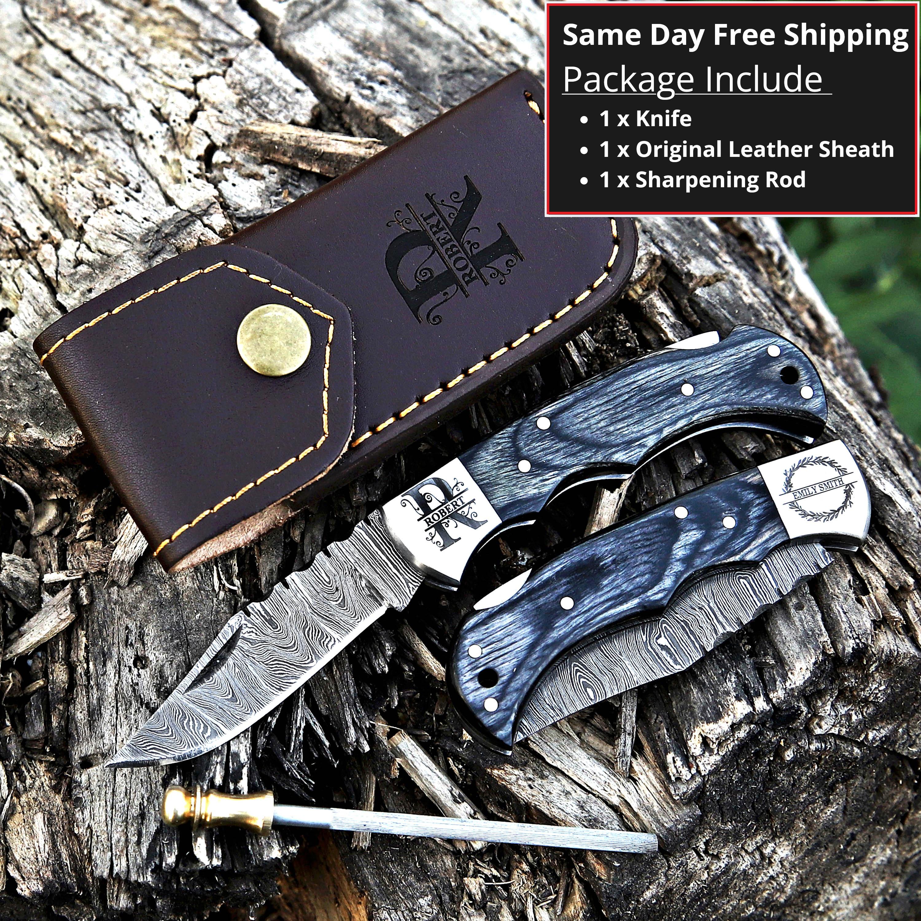 Handmade Damascus pocket folding knife Personalized Gift for men Custom knife gift for him Special Fathers day gift birthday gift