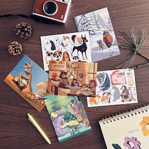 Cartes postales originales illustrées – Lot de 6 motifs fantaisistes