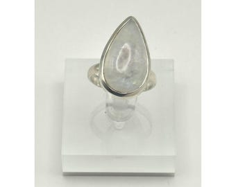 Anillo de plata de ley con piedra lunar arcoíris, talla 8.5