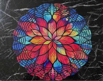 Stained Glass Mandala Wind Spinner • Colorful Kinetic Garden Art • Vibrant Outdoor Yard Decor