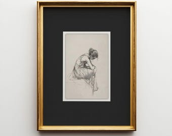 Seated Woman Sketch Print: Minimalist Line Art (Digital Download)