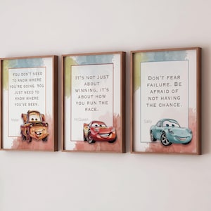 Cars Nursery Watercolor Art Prints: Lightning McQueen, Mater, Sally (Digital Download)