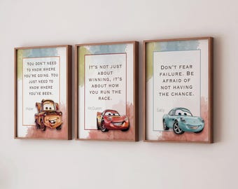 Cars Nursery Watercolor Art Prints: Lightning McQueen, Mater, Sally (Digital Download)