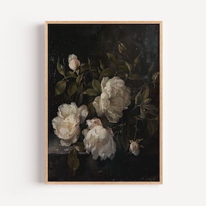 Elegant White Peony Floral Wall Art, Vintage Botanical Flower Painting Digital Print, Romantic Gift For Her, PRINTABLE Download | 47