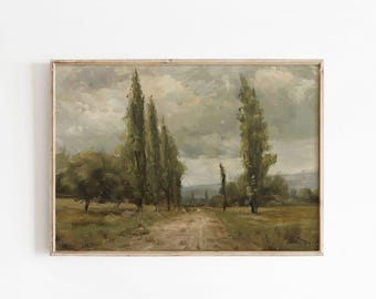 Rustic Farmhouse Landscape Print: Country Road Digital Art (Printable 300dpi JPGs)