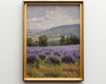 Lavender Field Landscape Print: French Countryside Painting (Digital Download)