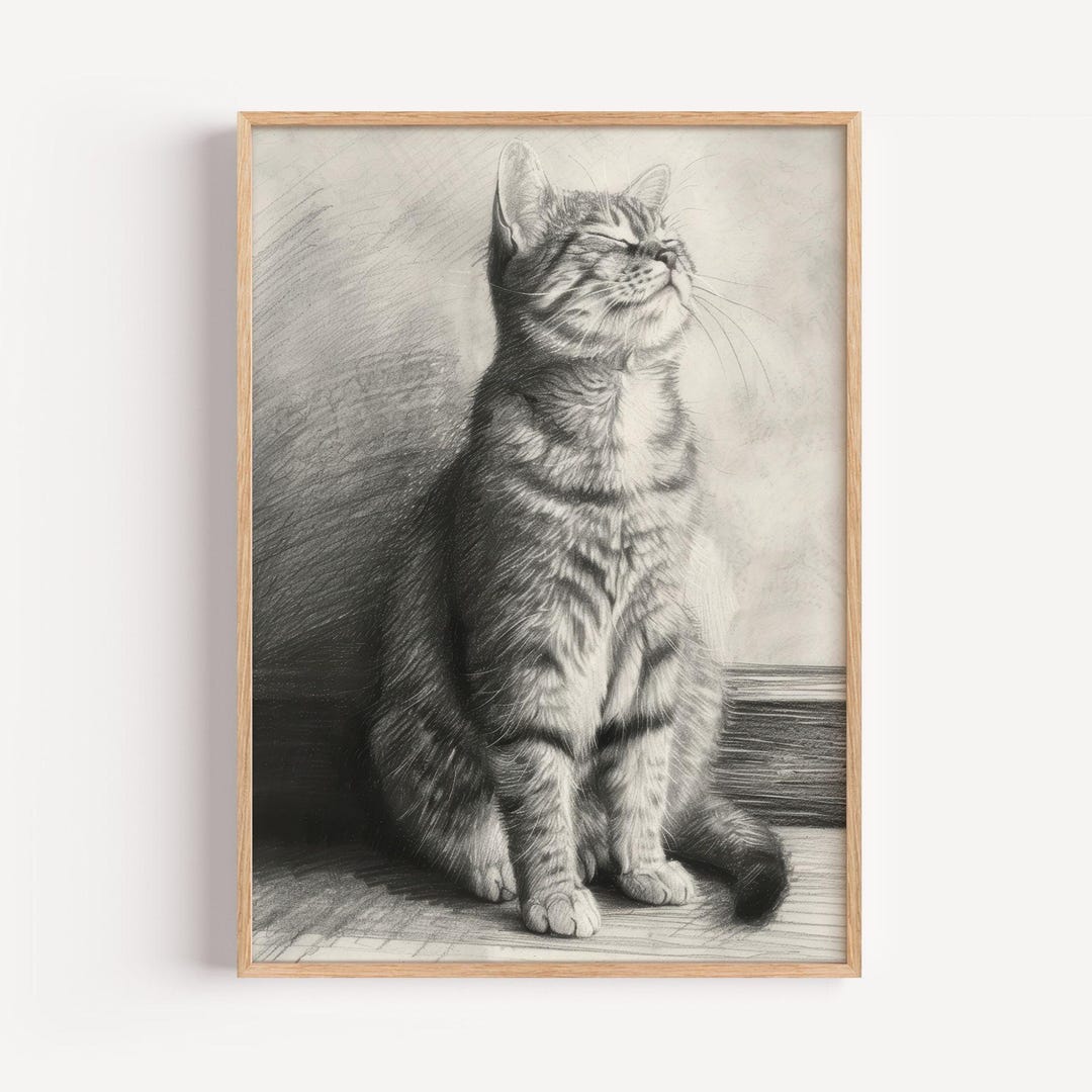 Cat Graphite Tabby Cat Graphite Drawing: Realistic Feline Wall Art (printable ...