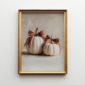 Neutral Pumpkin Fall Print: White Pumpkins with Bows (Digital Download) | 148