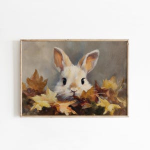 Fall Bunny Wall Art - Cute Rabbit with Golden Leaves