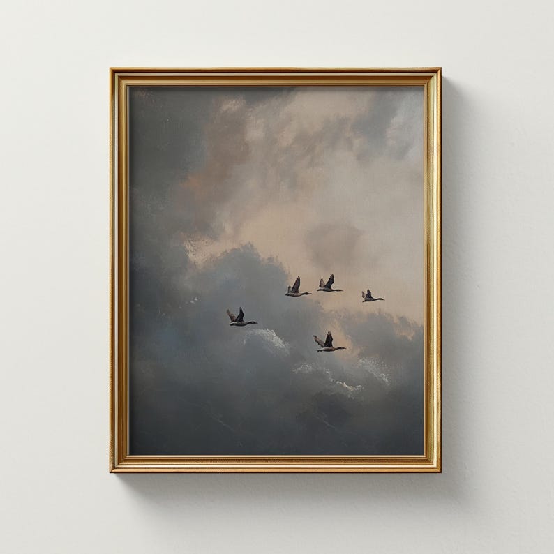 Vintage Geese in Flight Print: Rustic Bird Art (Printable Download) image 1