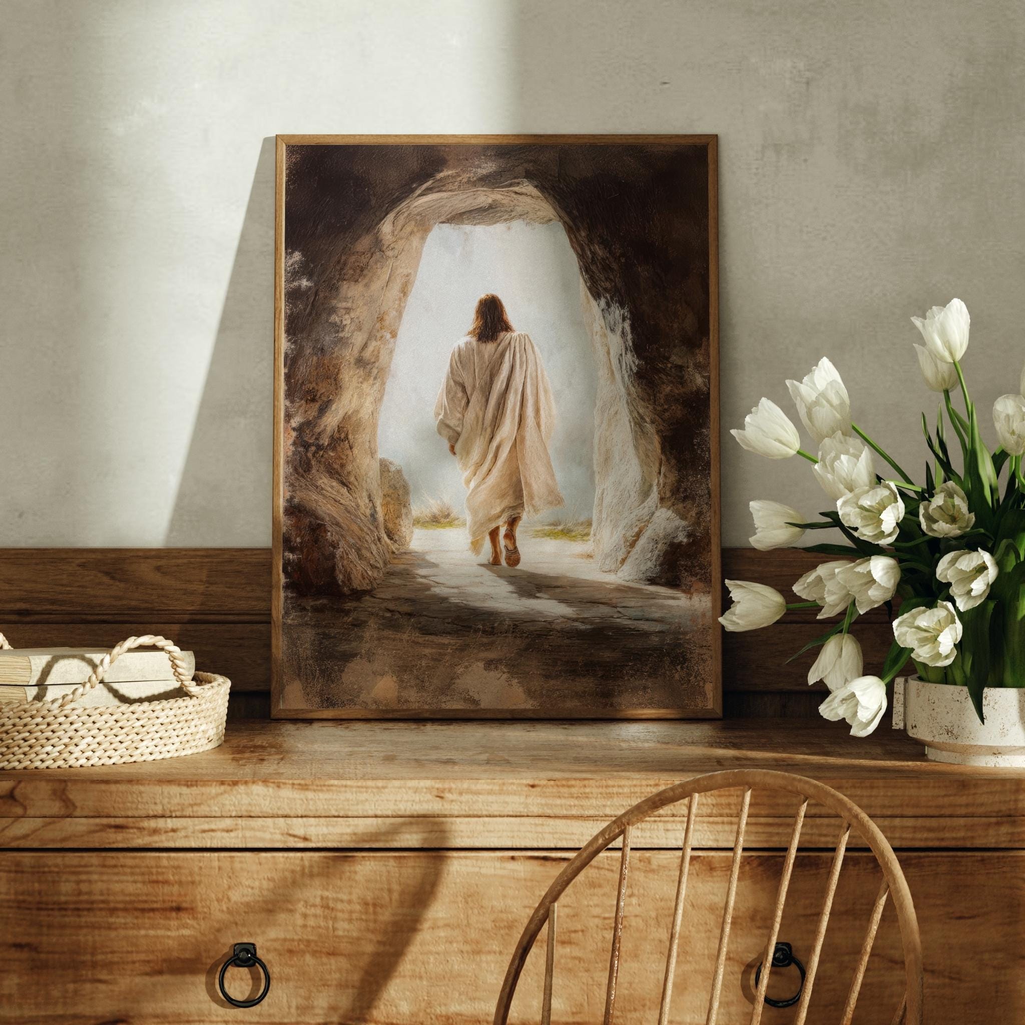 Jesus Resurrection Wall Art Print, Empty Tomb Christian Art, He is ...