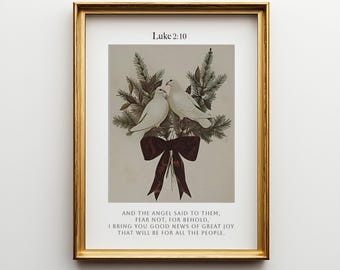 Impresión de las Sagradas Escrituras de Navidad, Lucas 2:10, Paloma y Pino (Descarga digital)