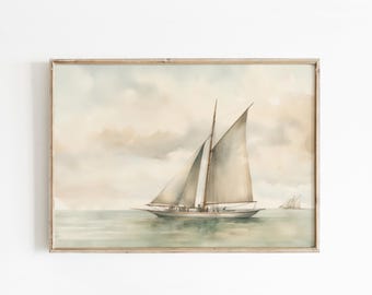 Nautical Sailboat Watercolor Print: Coastal Seascape Art (Digital Download)