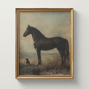 素朴な馬と犬の風景、ニュートラルで素朴な農家の寝室の装飾、乗馬の壁アート、印刷可能なデジタルダウンロード | 14