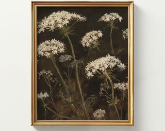 Queen Anne's Lace Print: Moody Floral, Vintage Botanical Art (Digital Download)