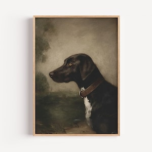 Schwarzer Jagdhund Öl Portrait: Sportlicher Vintage Kunstdruck (Digitaler Download