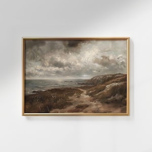 Impressão artística de paisagem costeira sombria: paisagem marinha nublada (download digital)